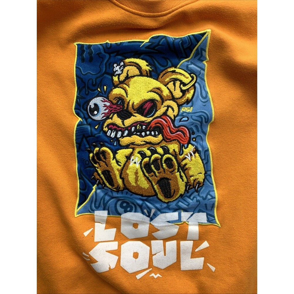 RSINE Mens Lost Soul Embroidered Sweatsuit Outfit Jogging Set Orange Large - Picture 2 of 16